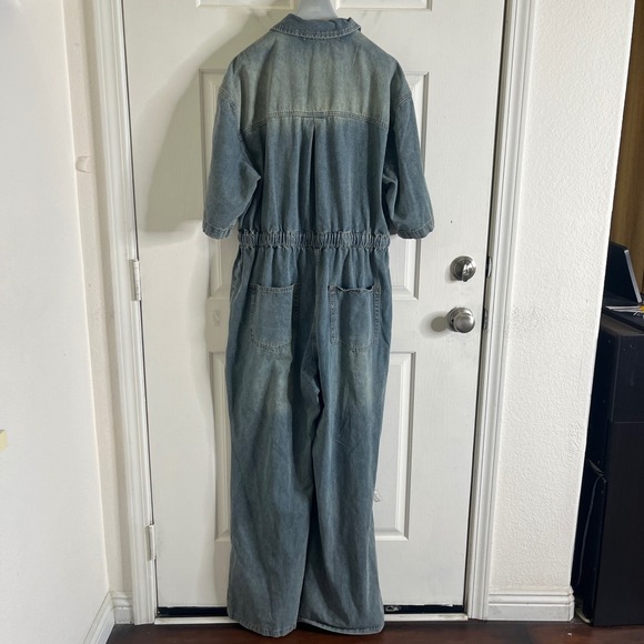 New Fashion Nova Women Diana Medium Washed Denim Wide Leg Jumpsuit size XL - Picture 6 of 12